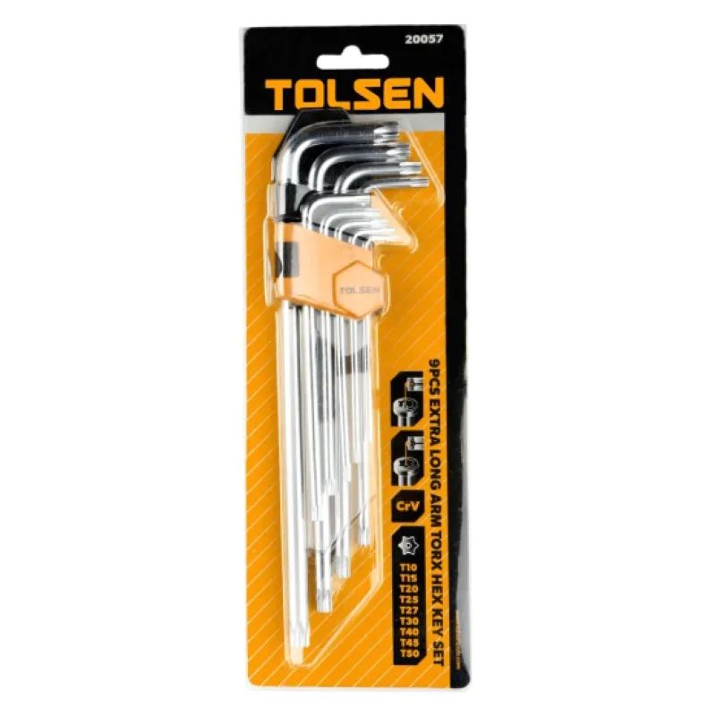 Ключі шестигранні Tolsen 9шт подовжені Torx з кулястим наконечником для закручування кріплень