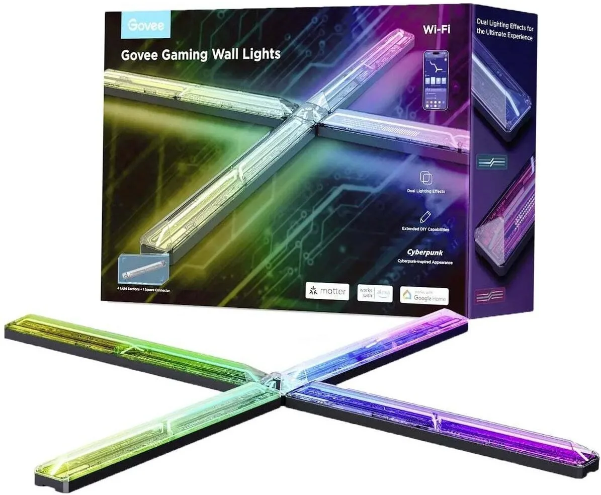 Набір настінних світильників Govee H6063 Gaming Wall light Evangelion, 4шт, RGBIC, WI-FI/Bluetooth, фіолетовий