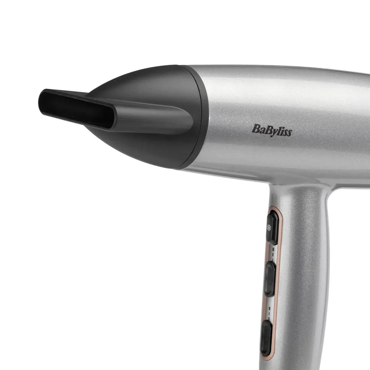 Фен для волосся Babyliss Cosmos, потужність 2100 Вт, 3 швидкості, іонізація, холодний обдув, 2 насадки, сірий колір.