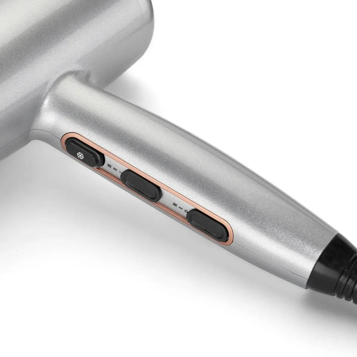 Фен для волосся Babyliss Cosmos, потужність 2100 Вт, 3 швидкості, іонізація, холодний обдув, 2 насадки, сірий колір.