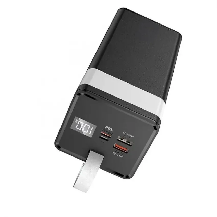Портативний акумулятор Power Bank літій-полімер 50000 мАг чорний з ліхтариком