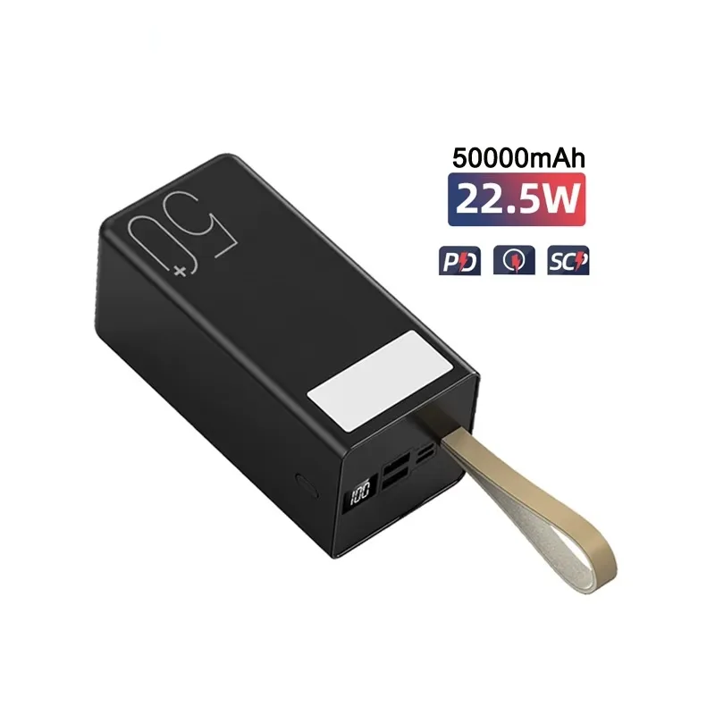 Портативний акумулятор Power Bank літій-полімер 50000 мАг чорний з ліхтариком