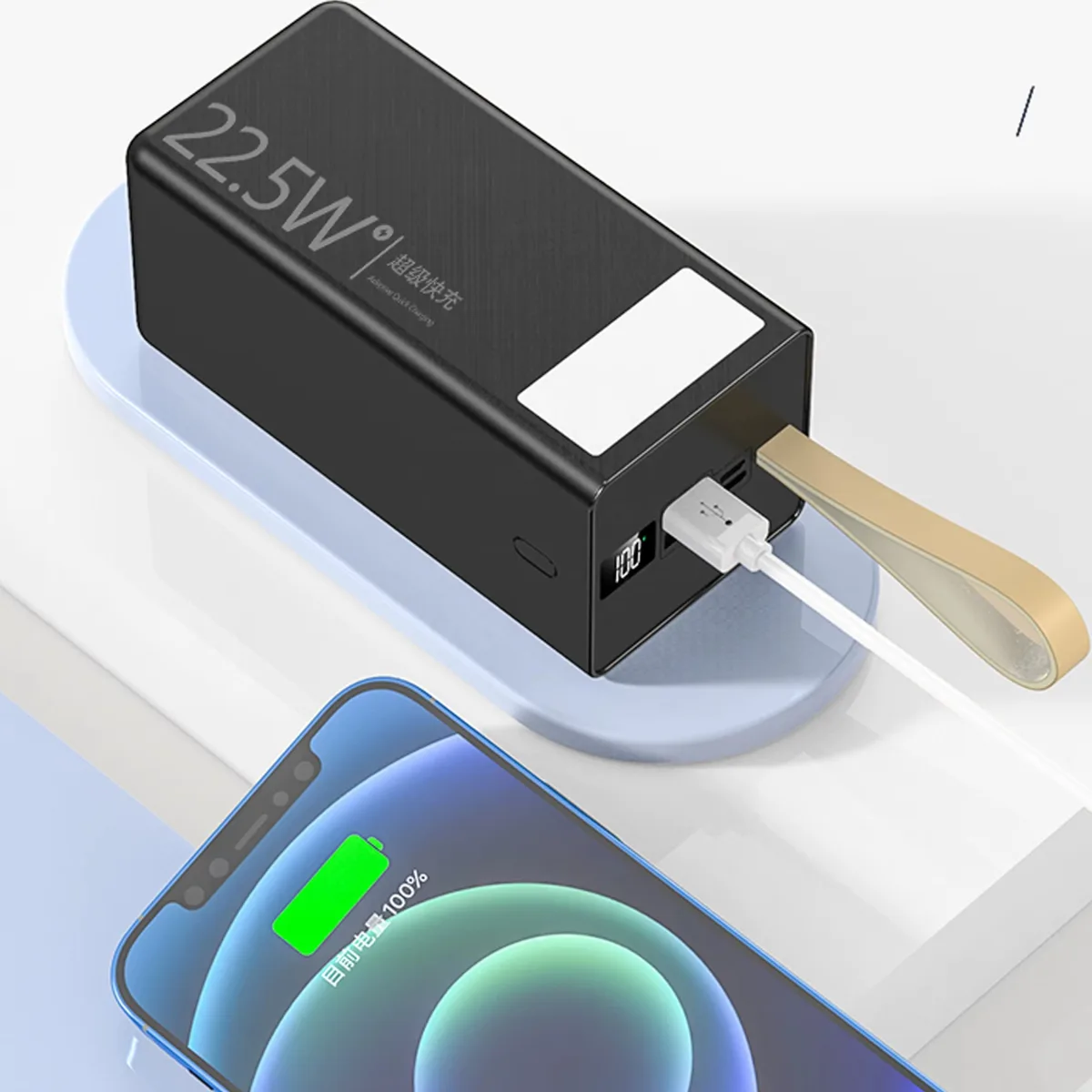 Портативний акумулятор Power Bank літій-полімер 50000 мАг чорний з ліхтариком