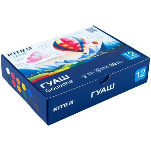 Гуаш 12 кольорів 20 мл Kite класичні фарби для малювання дитячі художні матеріали