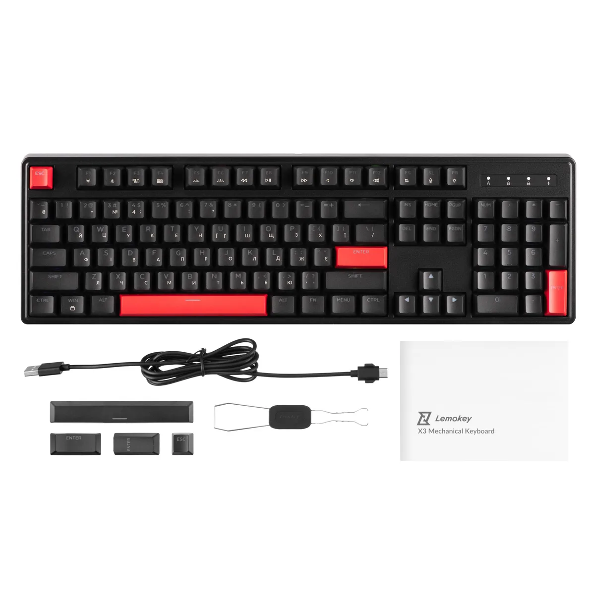 Клавиатура механическая Lemokey X3 104Key, Keychron Brown, USB-A, QMK/VIA, Hot-Swap, EN/UKR, RGB, черная.