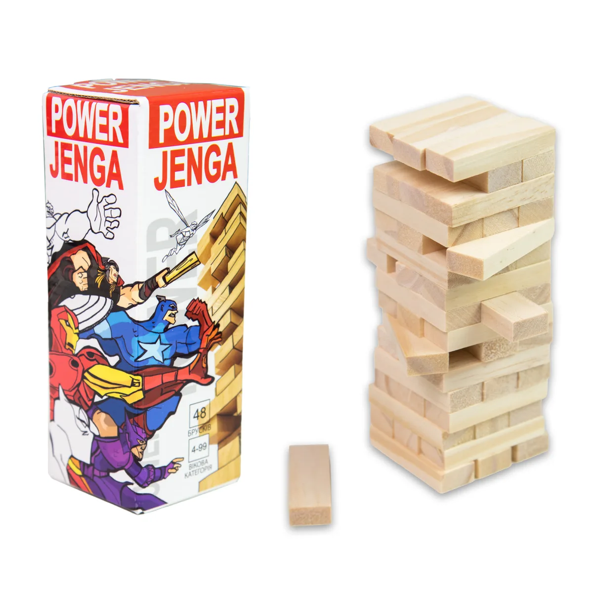 Настільна гра Power Jenga 48 брусків для дітей і дорослих 15,5х5,5х5,5 см дерево