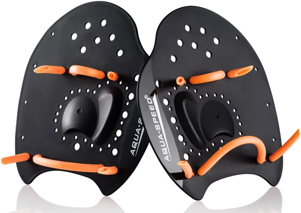 Лопатки для плавання AQUA SPEED полікарбонат M чорний помаранчевий 18,5х17 см