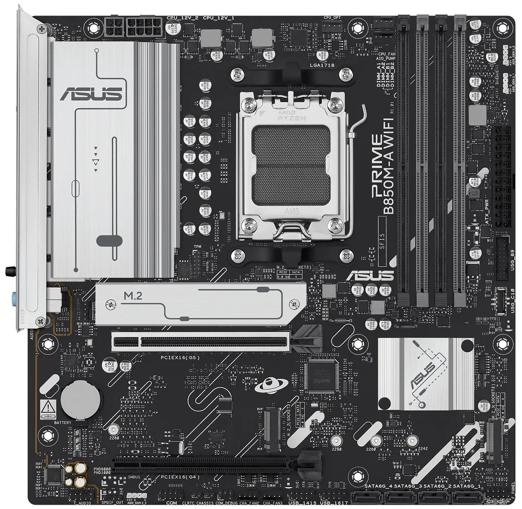 Материнcька плата ASUS PRIME B850M-A WIFI sAM5 B850 4xDDR5 M.2 HDMI DP Wi-Fi BT mATX
