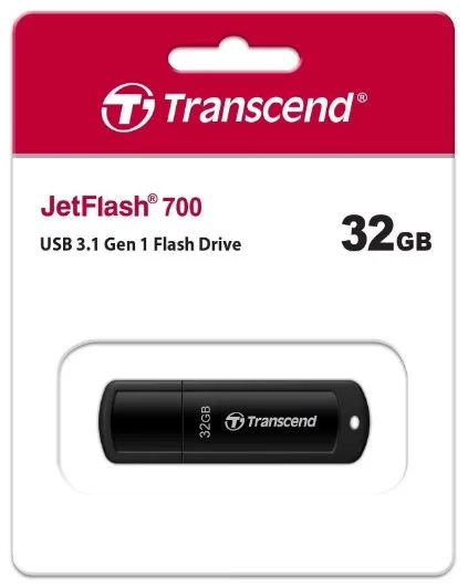 Флешка Transcend USB 3.1 32 ГБ Чорна з ковпачком