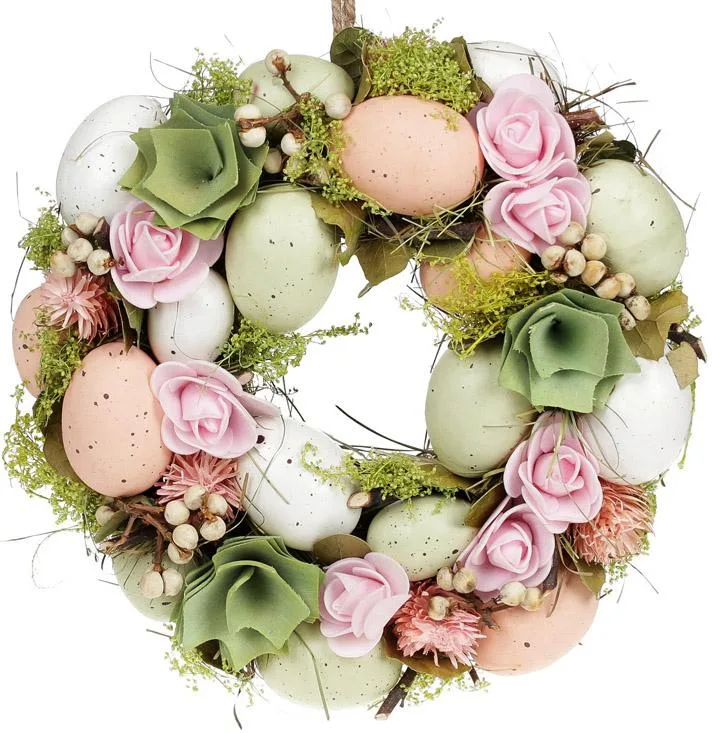 Пасхальний вінок Easter Wreath Рожеві Квіти 24 см з пінопласту та лози