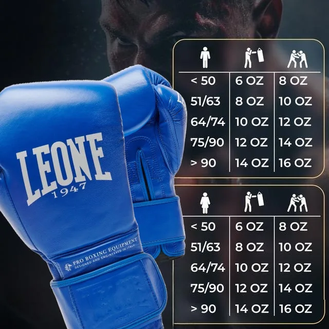 Боксерські рукавиці Leone натуральна шкіра 16 унцій сині з бинтами 4 м