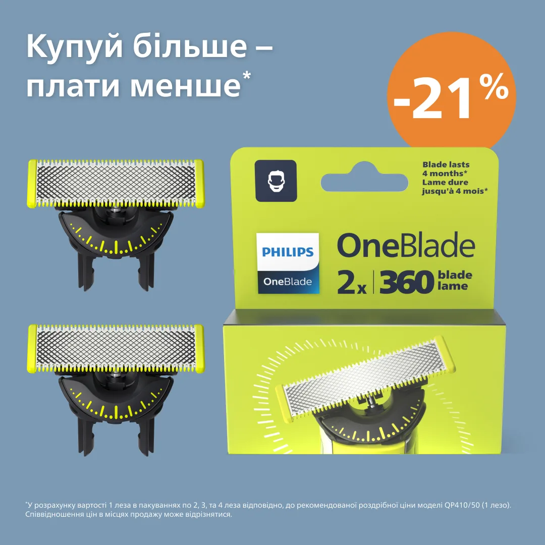 Змінне лезо Philips OneBlade 2 шт для гоління 40 мм Чорне