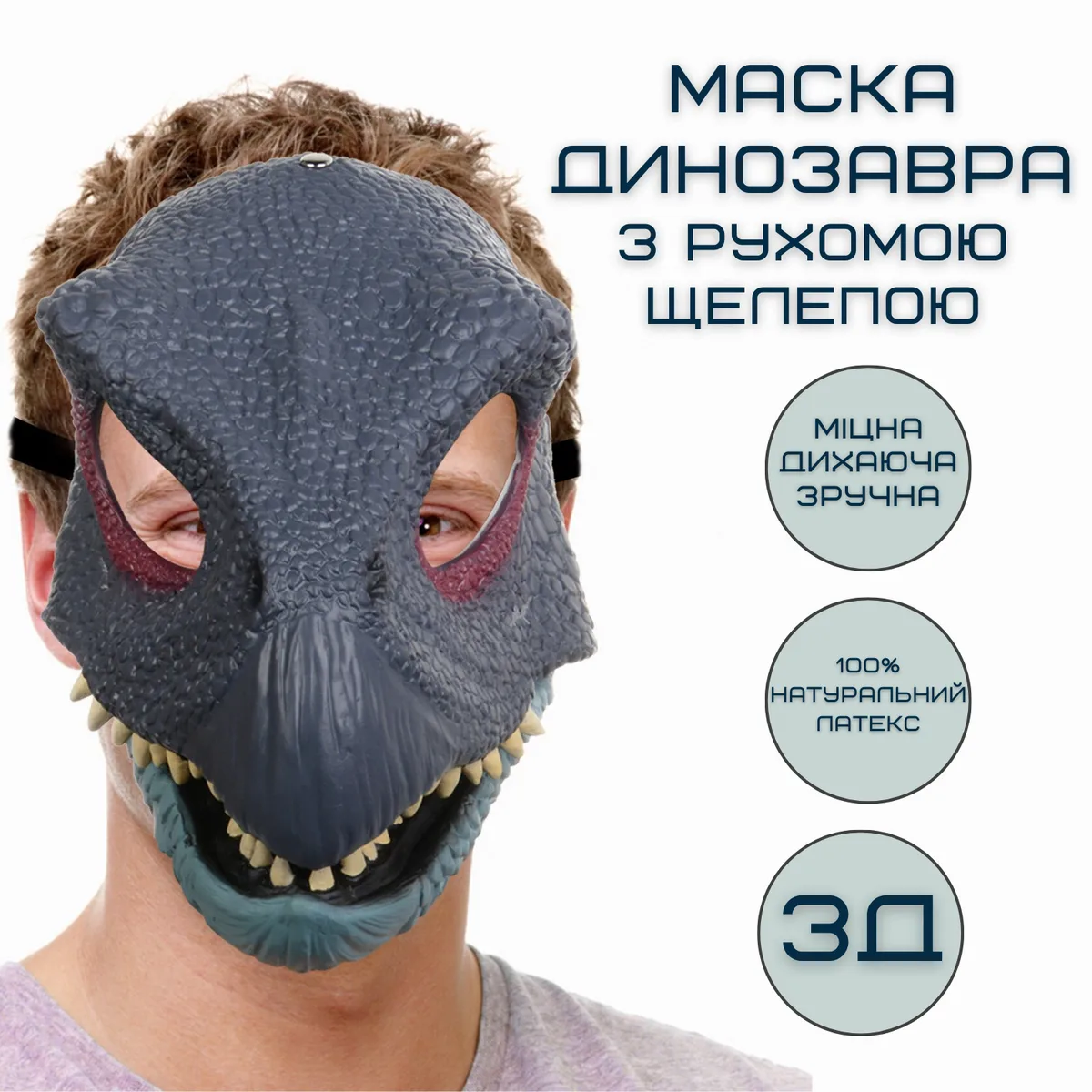 3D маска динозавра Теризинозавр с подвижной челюстью резина унисекс для праздников 44х20 см