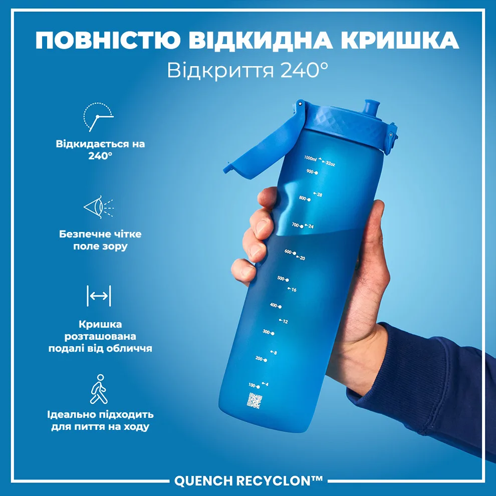 Пляшка для води ION8 Recyclon 1000 мл Синя BPA Free