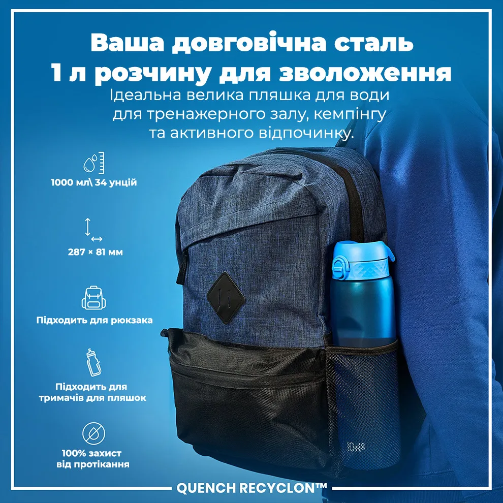 Пляшка для води ION8 Recyclon 1000 мл Синя BPA Free