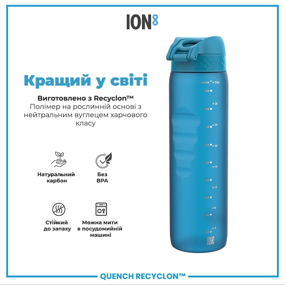 Пляшка для води ION8 Recyclon 1000 мл Синя BPA Free