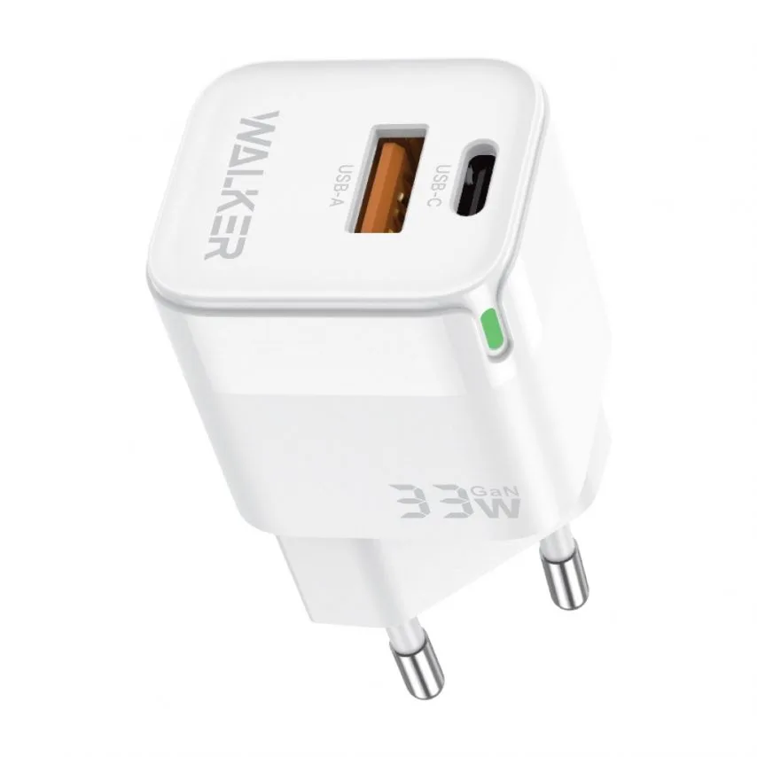 Мережевий зарядний пристрій WALKER 33W GAN Type-C USB 34х30х61 мм Білий