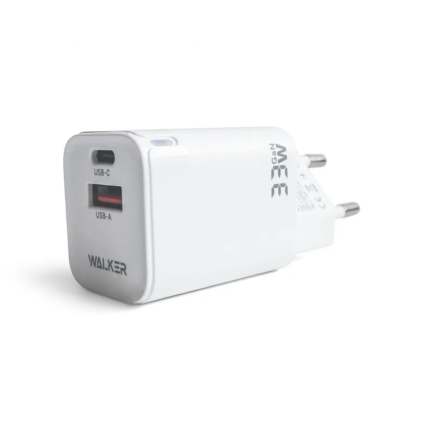 Мережевий зарядний пристрій WALKER 33W GAN Type-C USB 34х30х61 мм Білий