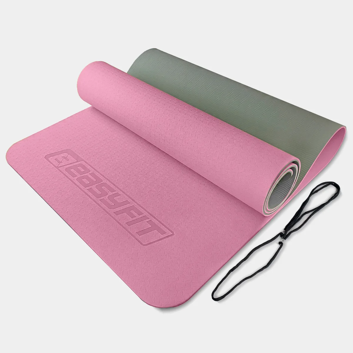 Килимок для йоги EasyFit TPE 183х61 см 6 мм рожевий-сірий