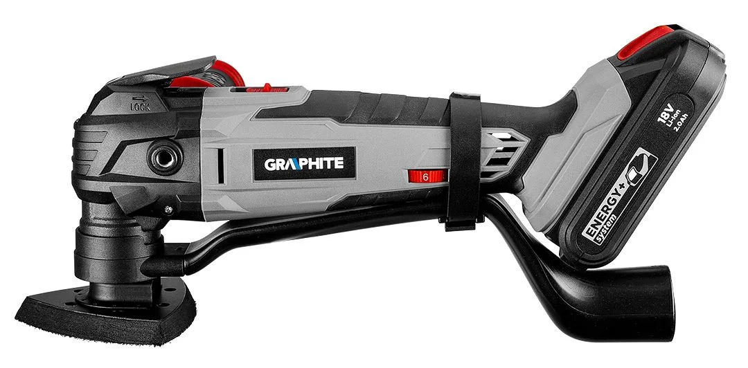 Аккумуляторный реноватор GRAPHITE Energy+ 18В с функциональными возможностями, 5000-20000 об/мин, угол колебания 3°