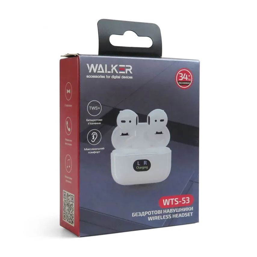 Навушники Bluetooth WALKER TWS вкладиші білий срібний