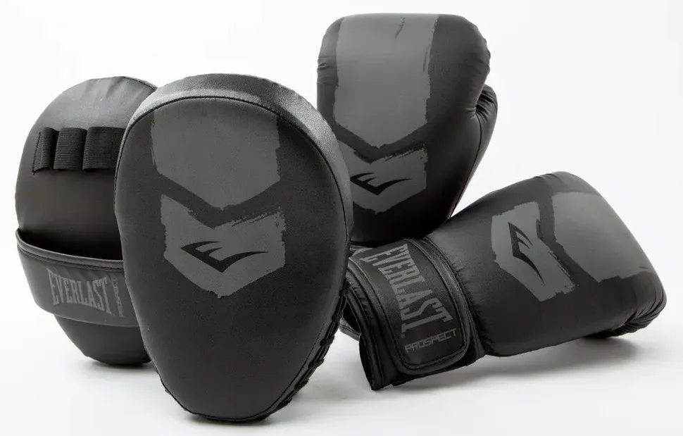Комплект боксерських рукавичок Everlast синтетична шкіра OSFM чорний сірий