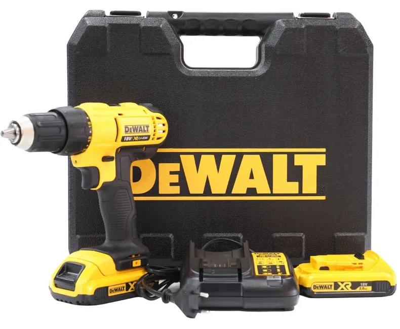 Акумуляторна дриль-шурупокрут DeWalt XR Li-Ion 18В, 2 батареї по 2А·год, 42Нм, 450-1800 об/хв, патрон 13мм, кейс, вага 1.28кг.