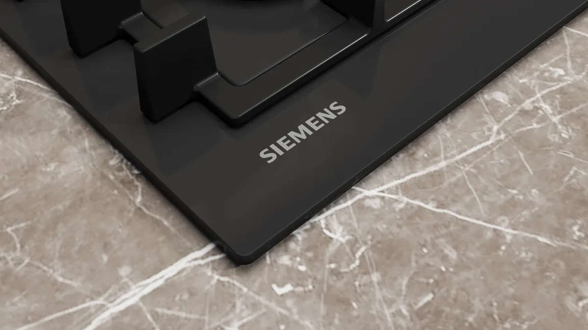 Варильна поверхня Siemens газова 60 см загартоване скло чорна чавунні решітки