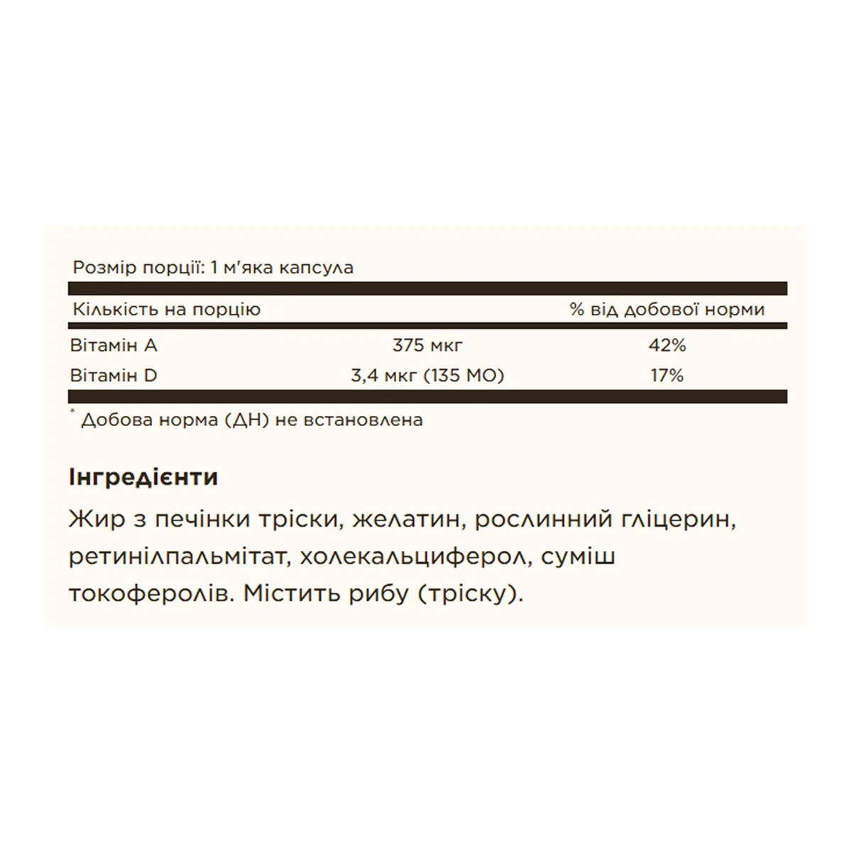 Масло печени трески Solgar 100 капсул Жир растительного происхождения