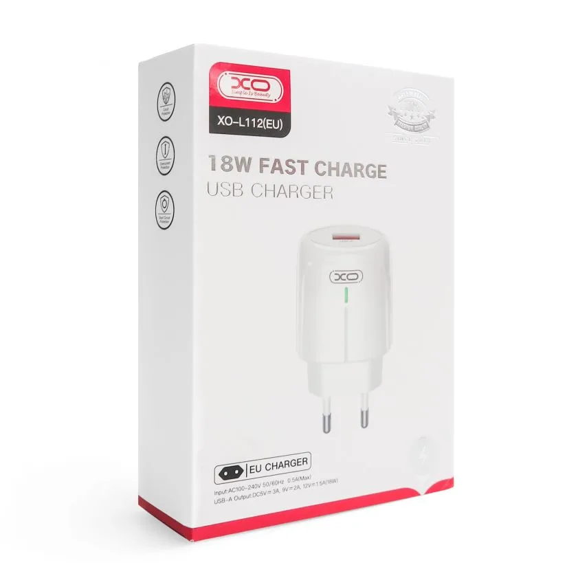 Мережевий зарядний пристрій XO 1USB 18W білий Quick Charge