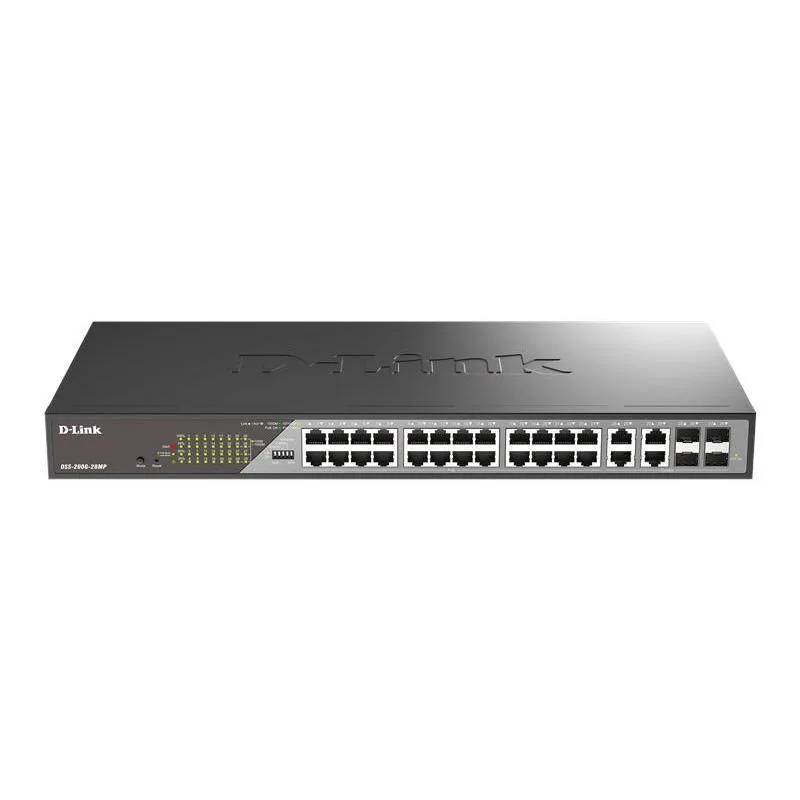 Коммутатор D-Link DSS-200G-28MP 24xGE PoE, 4xSFP/GE, 370W, Некоммутируемый