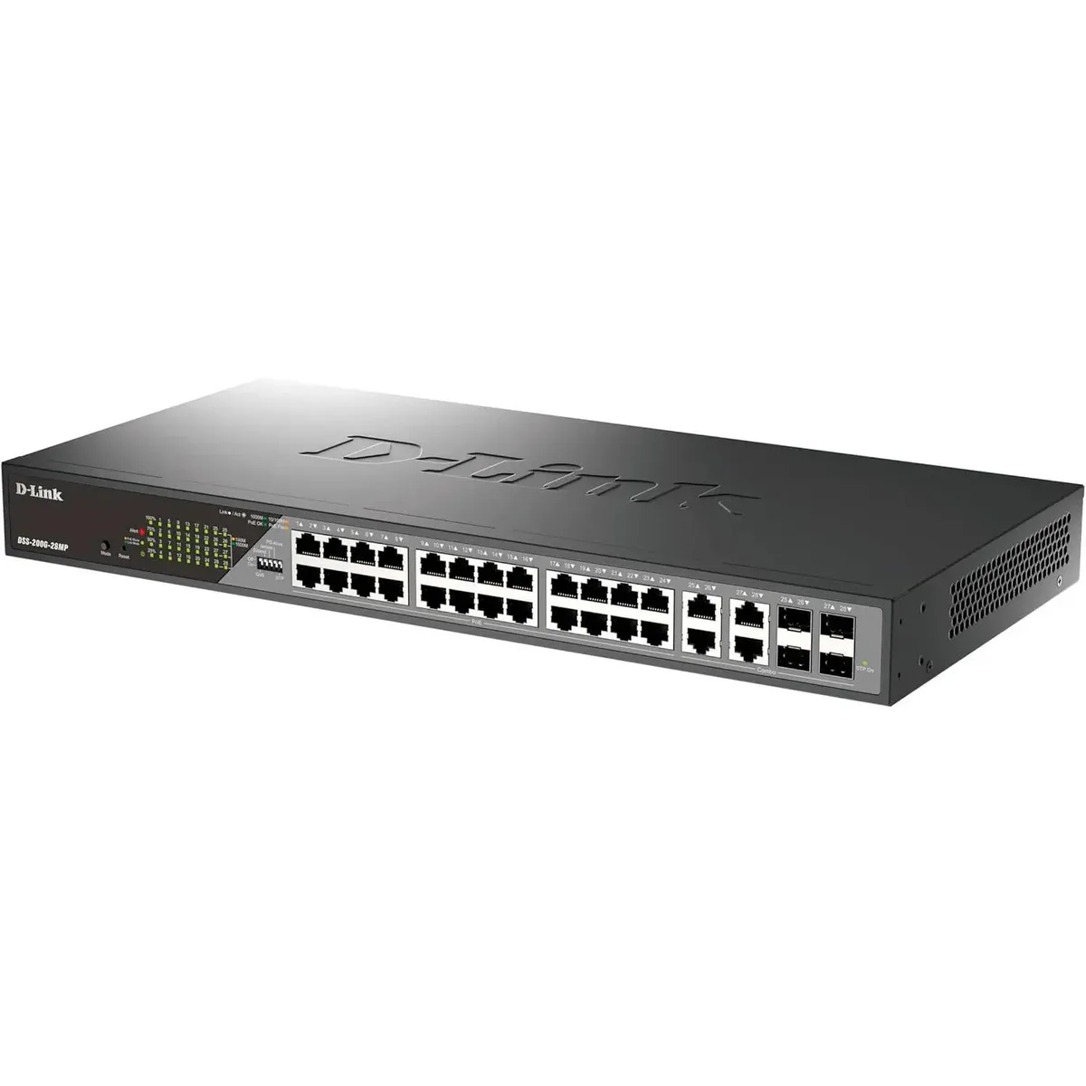 Коммутатор D-Link DSS-200G-28MP 24xGE PoE, 4xSFP/GE, 370W, Некоммутируемый