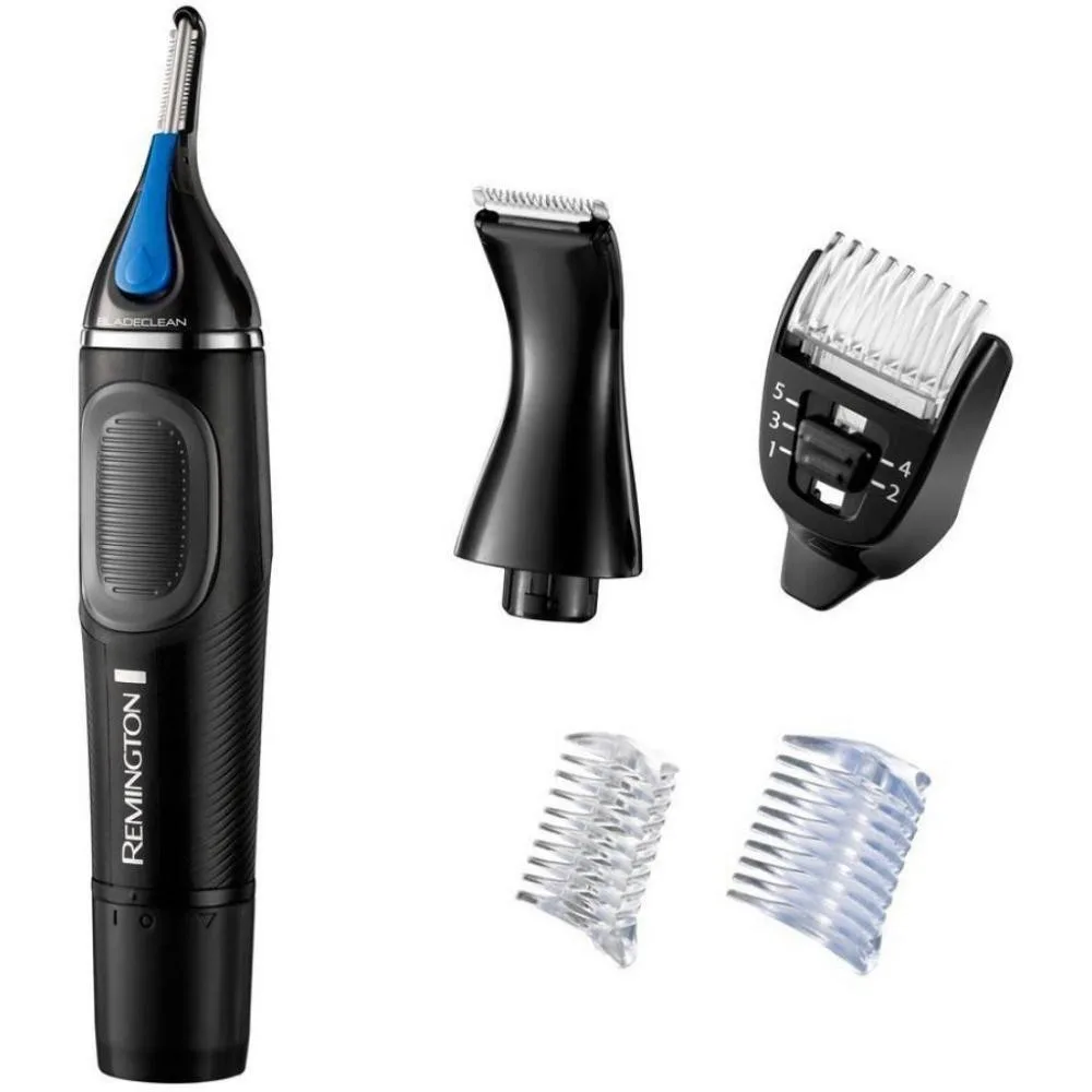 Тример Remington Nano Series Lithium для носа та вух, ААx1, 4 насадки, сталь, чорний з синім.