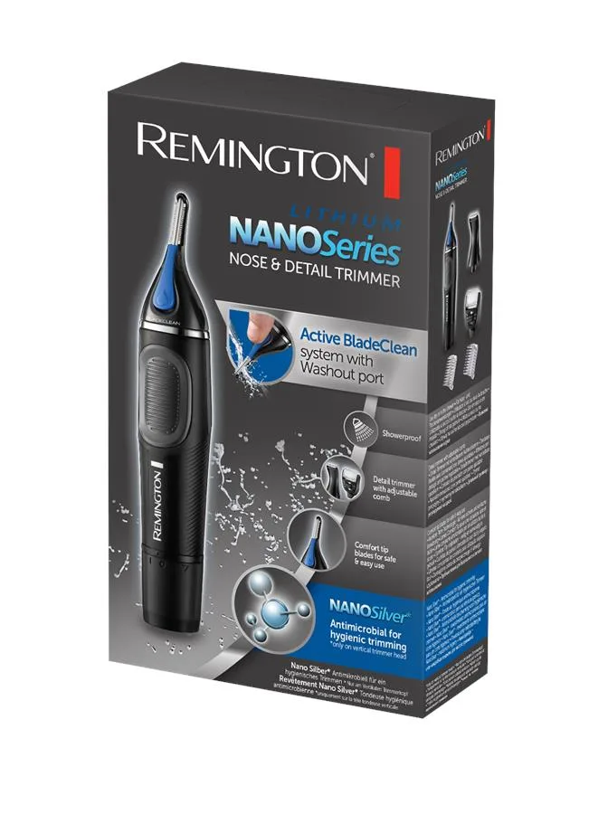 Тример Remington Nano Series Lithium для носа та вух, ААx1, 4 насадки, сталь, чорний з синім.