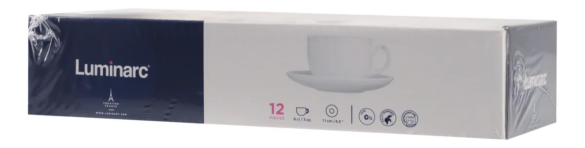 Кофейный сервиз Luminarc из закаленного стекла, 12 предметов, белый, 90 мл, на 6 персон.