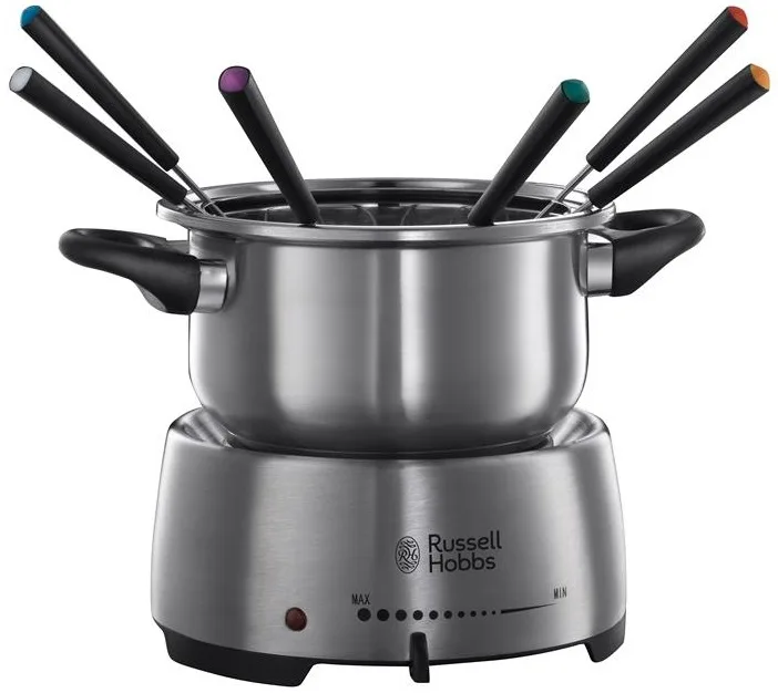 Электрический фондю Russell Hobbs Fiesta, объем 2 л, мощность 1200 Вт, 6 вилок в комплекте, нержавеющая сталь, серый цвет