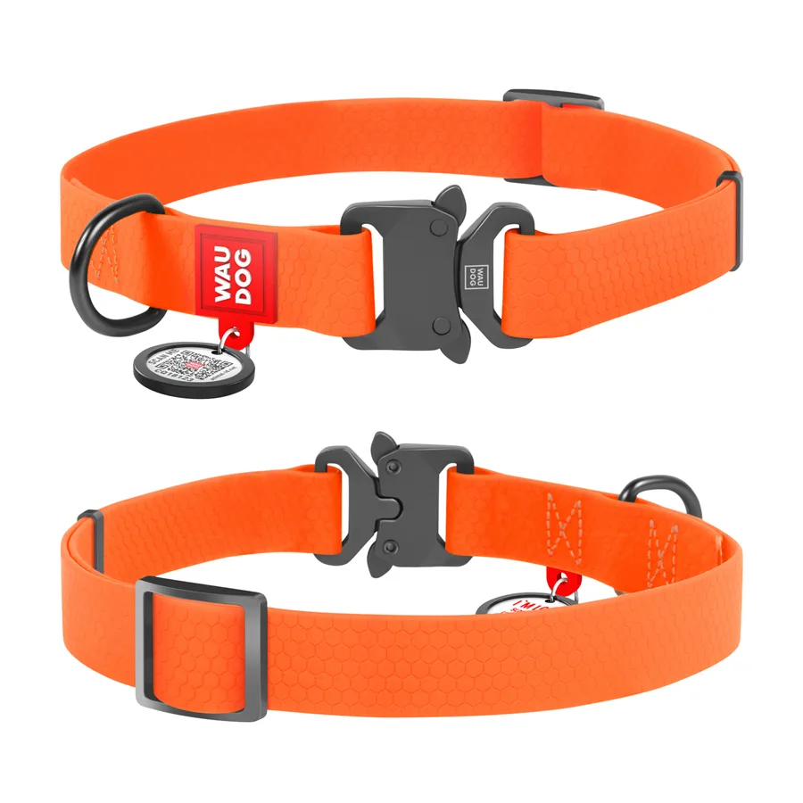 Нашийник WAUDOG Waterproof 25 мм металічна пряжка 38-58 см Collartex помаранчевий