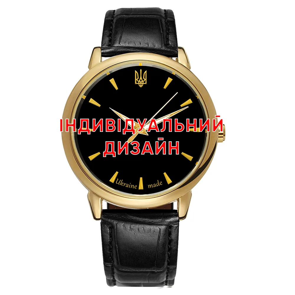 Часы Awarder металлические 42 мм золотистые кожаный чёрные
