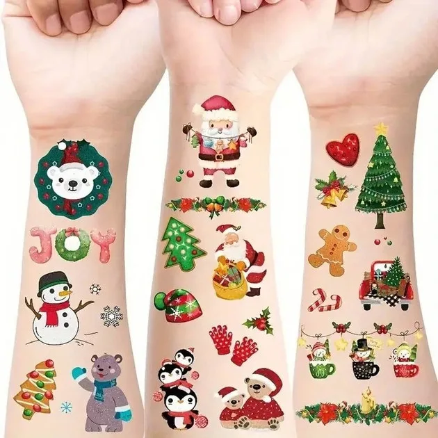 Набір дитячих тимчасових татуювань Fresh Tattoo 9,5х5,5 см 30 шт Різдво Новий рік