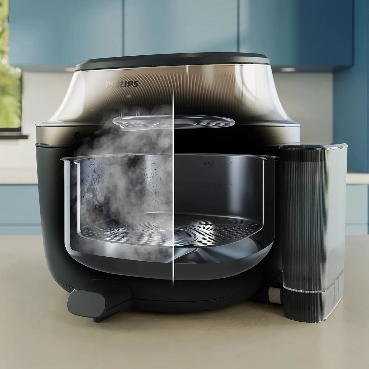 Мультифункційна піч Philips Series 5000 OVI SteamFry, 2000 Вт, об'єм чаші 7.2 л, сенсорне управління, 12 автоматичних програм, ком