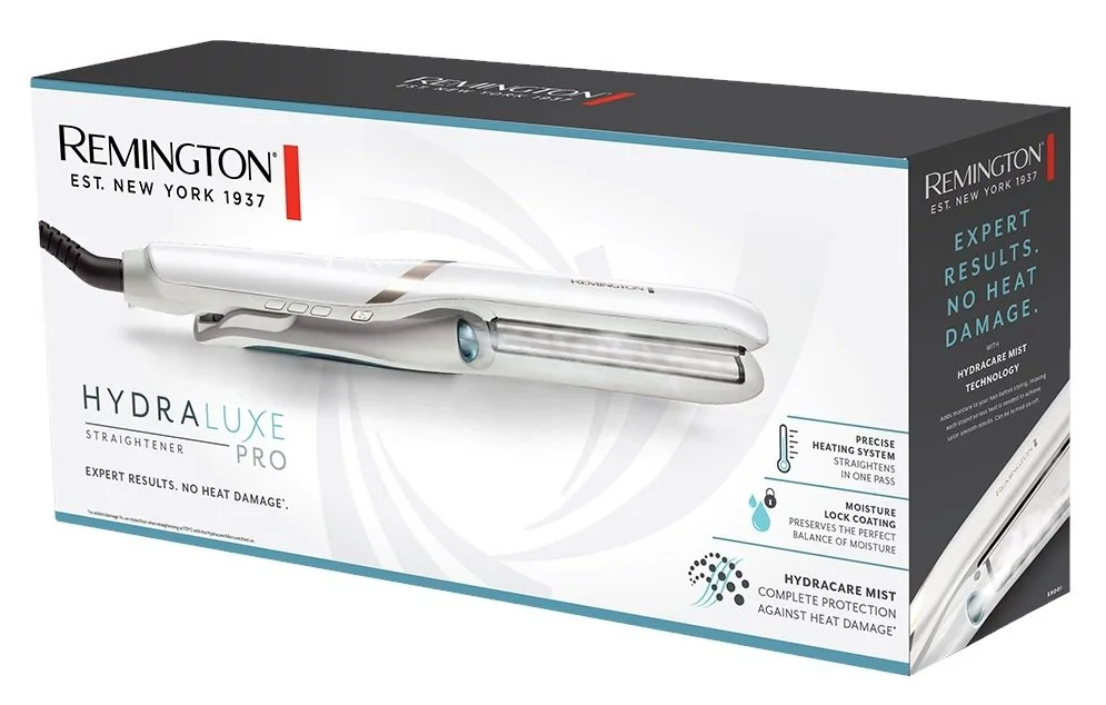 Випрямляч волосся Remington Hydraluxe Pro, 56 Вт, 5 температурних режимів (150-230°C), з дисплеєм, керамічним покриттям, білий.