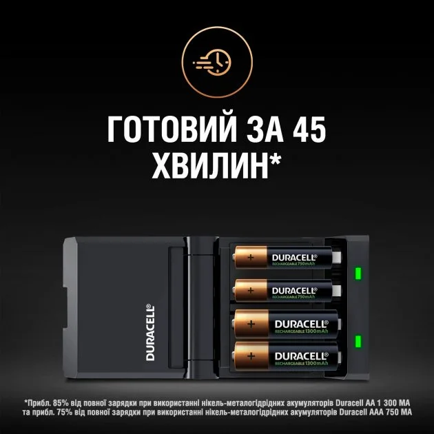 Зарядний пристрій Duracell NiMH AA AAA 4 шт Чорний
