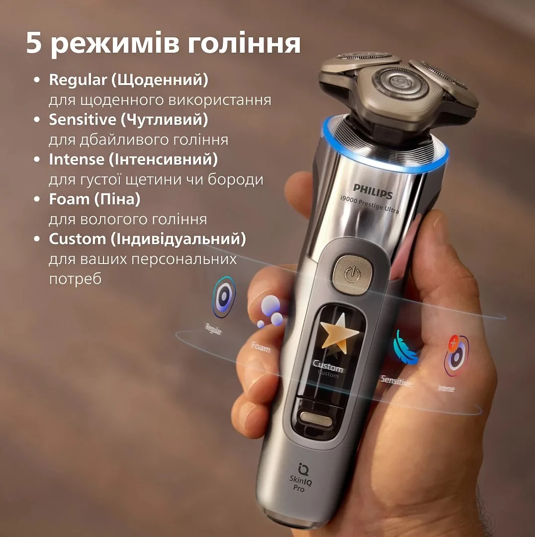 Електрична бритва Philips Series i9000 Prestige Ultra, з трьома бритвяними головками, Li-Ion, для сухого та вологого гоління, з ін