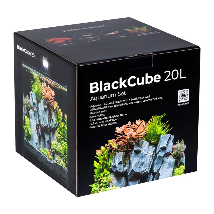 Акваріумний набір BlackCube 20 л скло 4 мм 27x27x27 см чорний