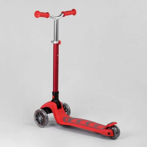 Трехколесный самокат Best Scooter красный складной для детей с алюминиевым рулем и светящимися колесами.