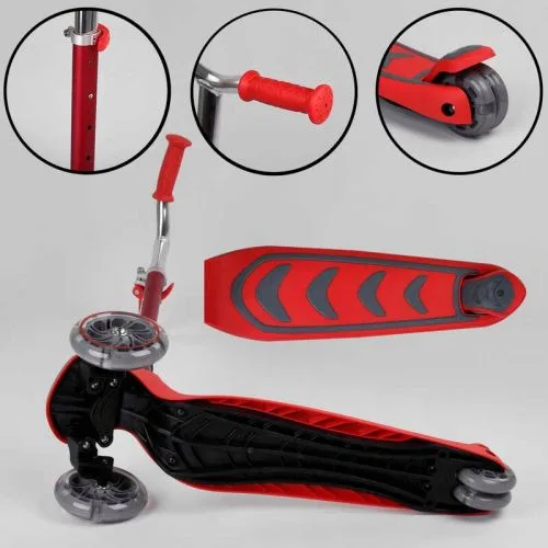 Трехколесный самокат Best Scooter красный складной для детей с алюминиевым рулем и светящимися колесами.