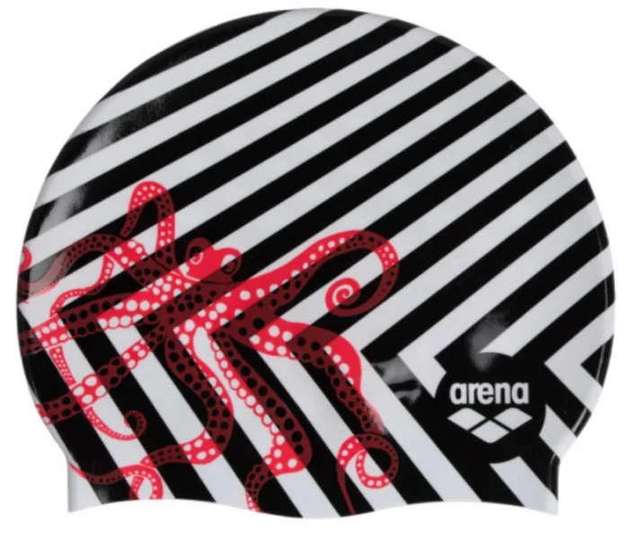 Шапка для плавання Arena силікон OSFM чорна біла червона