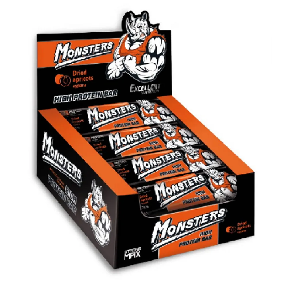 Протеїновий батончик Monsters 80 г 28 г білка 21 г вуглеводів Курага