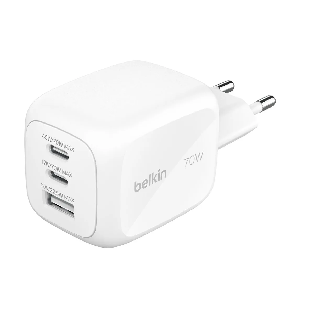 Зарядний пристрій мережевий Belkin 70Вт 2хUSB-С/USB-A GAN PD PPS, білий
