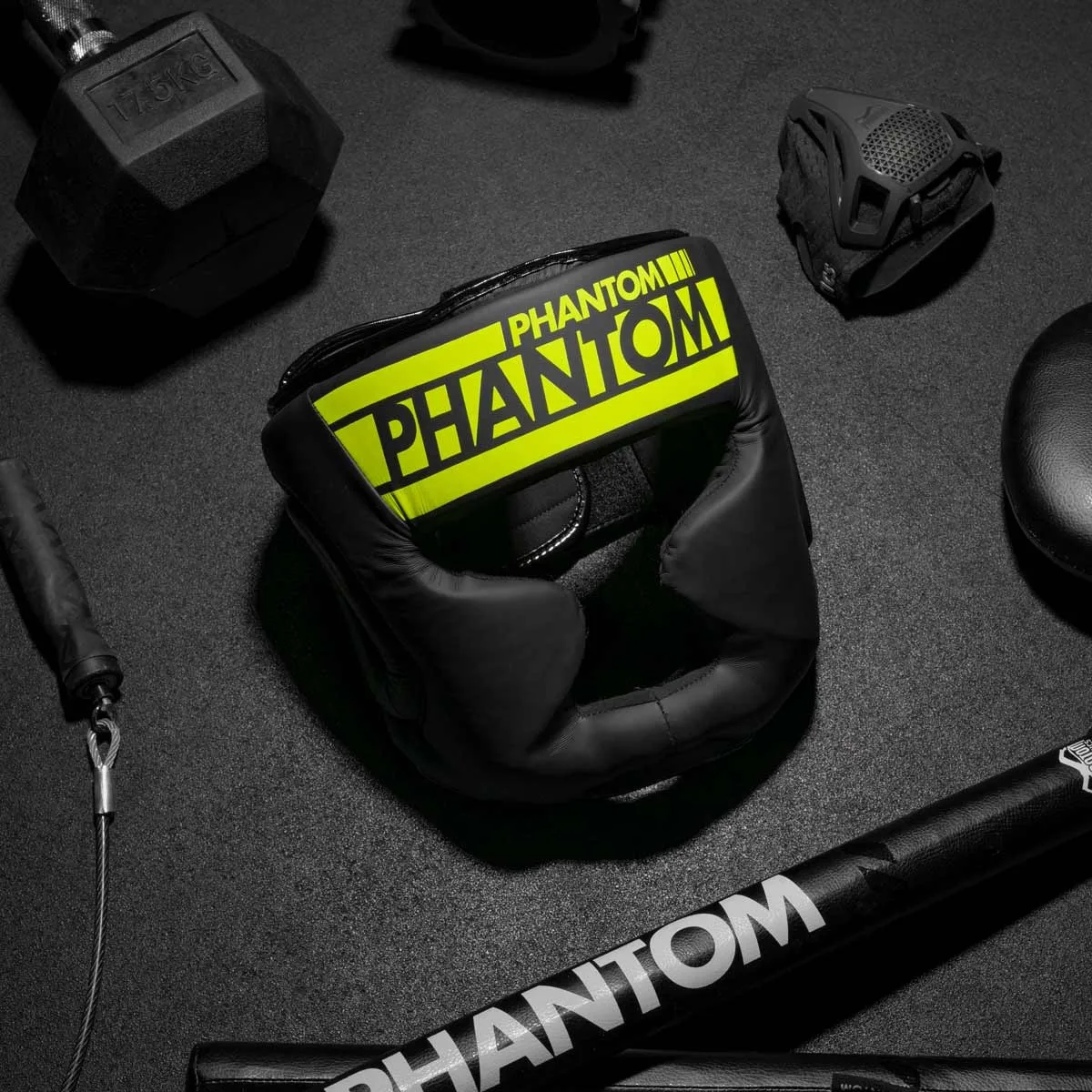 Боксерський шолом Phantom PU-шкіра універсальний чорний жовтий